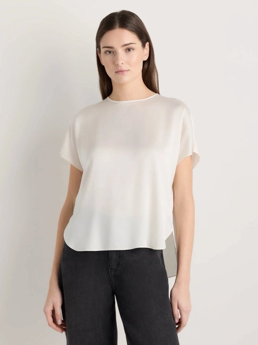 Quince Washable Stretch Silk Tee Ivory Small (09G0598)